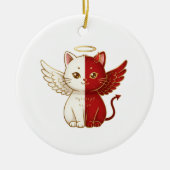 Naughty Cat Angel and Mischievous Cat Split Xmas Keramisch Ornament (Voorkant)