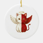 Naughty Cat Angel and Mischievous Cat Split Xmas Keramisch Ornament (Achterkant)