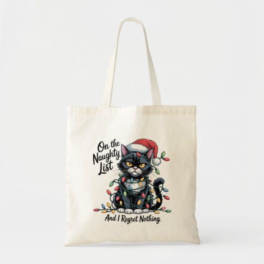 Naughty Cat Christmas Bag – Funny Santa Hat  Tote Bag (Voorkant)