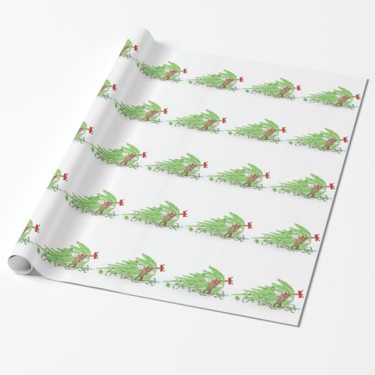 Naughty Cat kerstboom Funny Holiday Humor Cadeaupapier (Uitgerold)