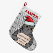 Naughty Cat Personalized Grote Kerstsok (Voorkant (Hangend))