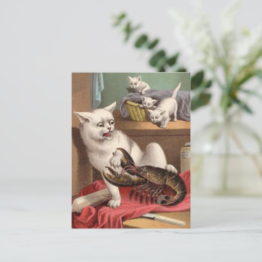 Naughty cats & lobster briefkaart (Staand voorkant)