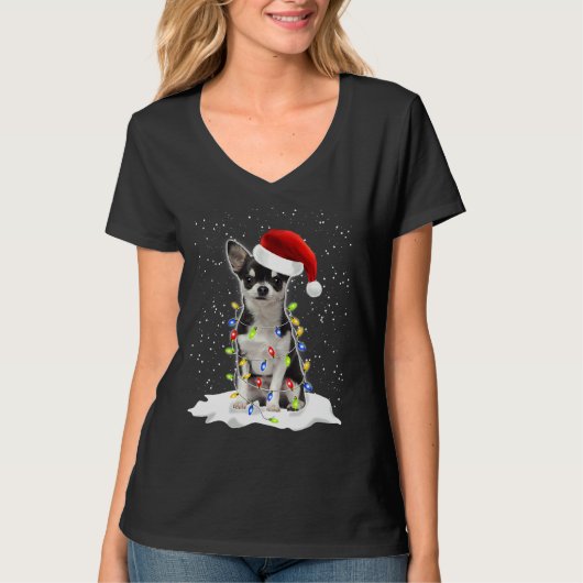 Naughty Chihuahua Kerstmis Fairy Lights Dog T-shirt (Voorkant)