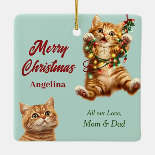 Naughty Christmas Ginger Kitten Keramisch Ornament (Achterkant)