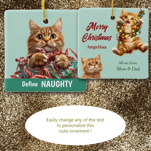 Naughty Christmas Ginger Kitten Keramisch Ornament
