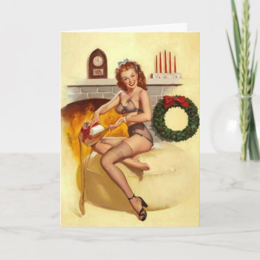 Naughty Christmas Stocker Pin-Up Wenskaart Feestdagen Kaart (Voorkant)