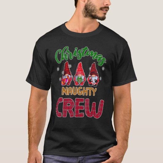 Naughty Crew Cute Xmas Gnome Party PJ Matching T-shirt (Voorkant)