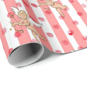 Naughty cupid angels roze strepen cadeaupapier (Rol Hoek)