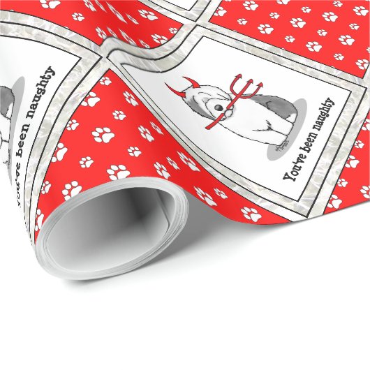 Naughty Devil Old English Sheepdog (grijs 1) Cadeaupapier (Rol Hoek)