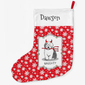 Naughty Devil Old English Sheepdog (grijs 1) Grote Kerstsok (Achterkant)