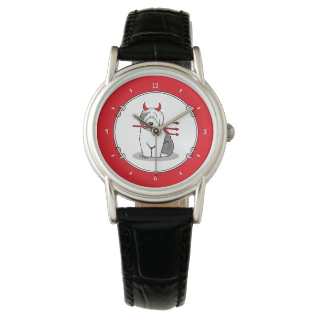 Naughty Devil Old English Sheepdog (grijs 1) Horloge (Voorkant)