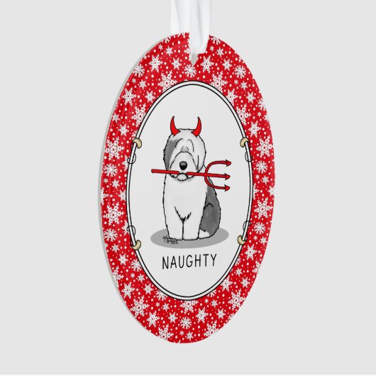 Naughty Devil Old English Sheepdog (grijs 1) Ornament (voorkant)