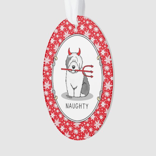 Naughty Devil Old English Sheepdog (grijs 1) Ornament (voorkant)