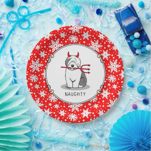Naughty Devil Old English Sheepdog (grijs 1) Papieren Bordje (Feest)