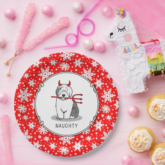 Naughty Devil Old English Sheepdog (grijs 1) Papieren Bordje (Feest)