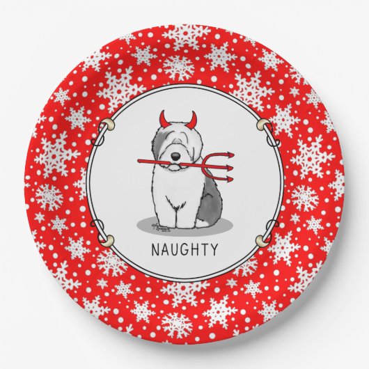 Naughty Devil Old English Sheepdog (grijs 1) Papieren Bordje (Voorkant)