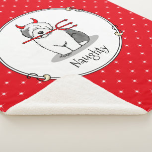 Naughty Devil Old English Sheepdog (grijs 1) Sherpa Deken