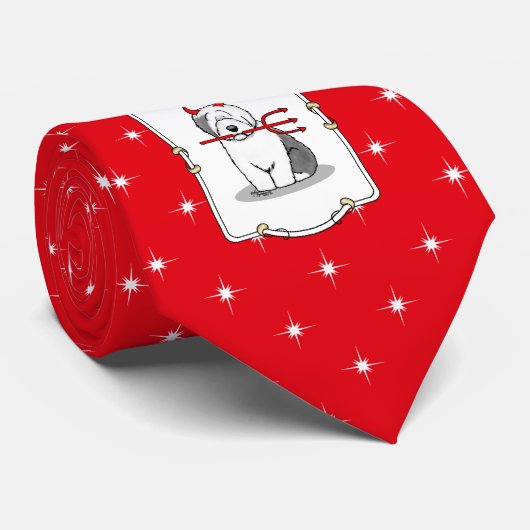 Naughty Devil Old English Sheepdog (grijs 1) Stropdas (Opgerold)