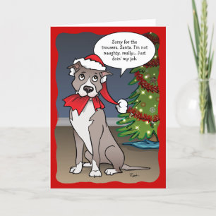 Naughty Dog Funny Santa Pit Bull Kerstmis Feestdagen Kaart