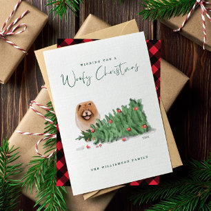 Naughty Dog Waterverf Khow Bekende boom over Feestdagenkaart