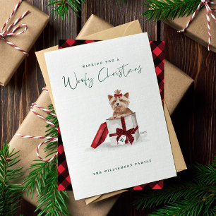 Naughty Dog Waterverf Yorkshire Terrier in Gift Feestdagenkaart