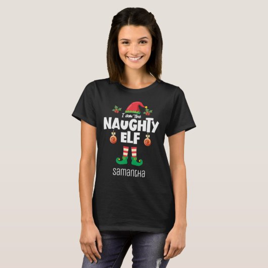 Naughty elf Familienaam voor kerstmis T-shirt (Voorkant volledig)