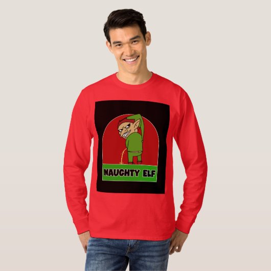 NAUGHTY ELF RUDE MANNEN CHRISTMAS T-SHIRTS (Voorkant volledig)