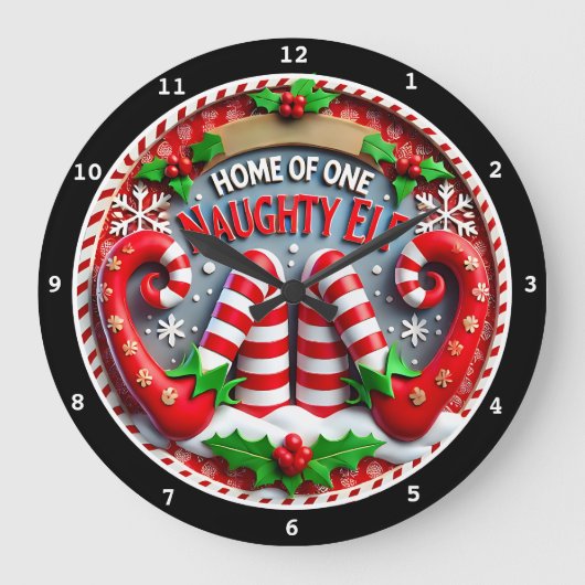 Naughty Elf Shenanigans" - Speelse kerstmuur Grote Klok (Voorkant)