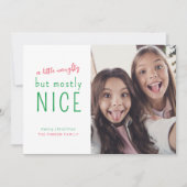 Naughty en Nice Fun Modern Photo Holiday Card Feestdagenkaart (Voorkant)