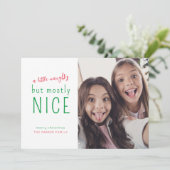 Naughty en Nice Fun Modern Photo Holiday Card Feestdagenkaart (Staand voorkant)