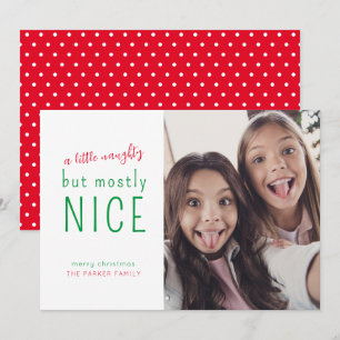 Naughty en Nice Fun Modern Photo Holiday Card Feestdagenkaart