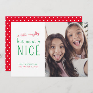 Naughty en Nice Fun Modern Photo Holiday Card Feestdagenkaart