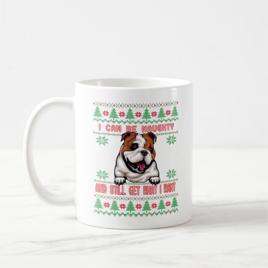 Naughty English Bulldog Ugly KerstSweater Koffiemok (Links)