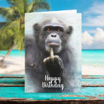 Naughty Funny Chimpanzee Middle Finger Birthday Kaart<br><div class="desc">Grappig, rude, ongepast, ondeugende verjaardagskaart met originele kunstwerken (KL Stock) van een schattige, gemiddelde chimpansee die de middelvinger een groet geeft. Want hoe kan het beter zijn om die speciale persoon een "Happy Birthday" te wensen dan met een aap die hem de vinger geeft? Binnenin staat: "... Ik heb je...</div>