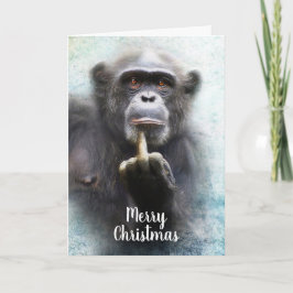 Naughty Funny Chimpanzee Middle Finger Kerstmis Feestdagen Kaart