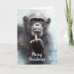 Naughty Funny Chimpanzee Middle Finger Kerstmis Feestdagen Kaart