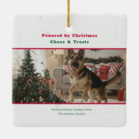 Naughty Funny Dog Pet Photo Christmas Holiday Keramisch Ornament (Achterkant)