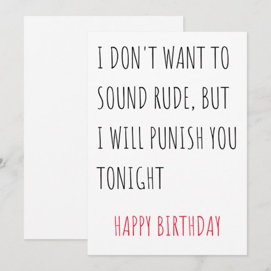 Naughty Funny Happy Birthday Card voor hem en haar Feestdagenkaart (Voorkant / Achterkant)