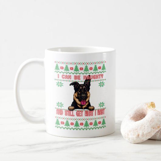 Naughty German shepherd Ugly KerstSweater Koffiemok (Met donut)