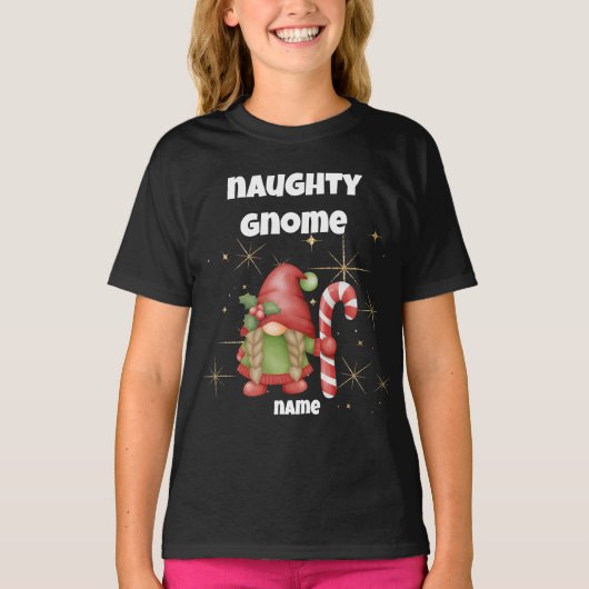 Naughty Gnome meisje's Kerstmis T-shirt (Voorkant)