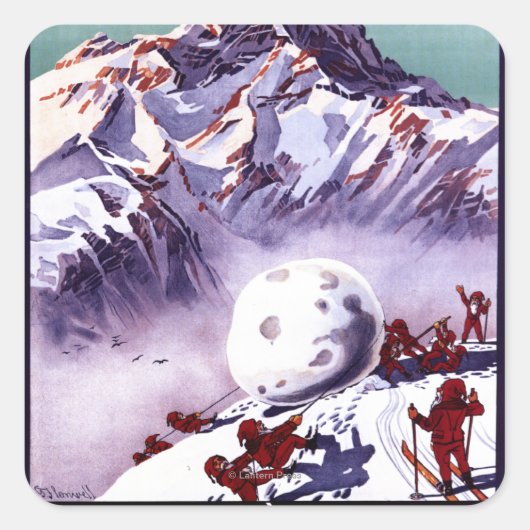 Naughty Gnomes Making Giant Snowball Poster Vierkante Sticker (Voorkant)