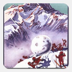 Naughty Gnomes Making Giant Snowball Poster Vierkante Sticker