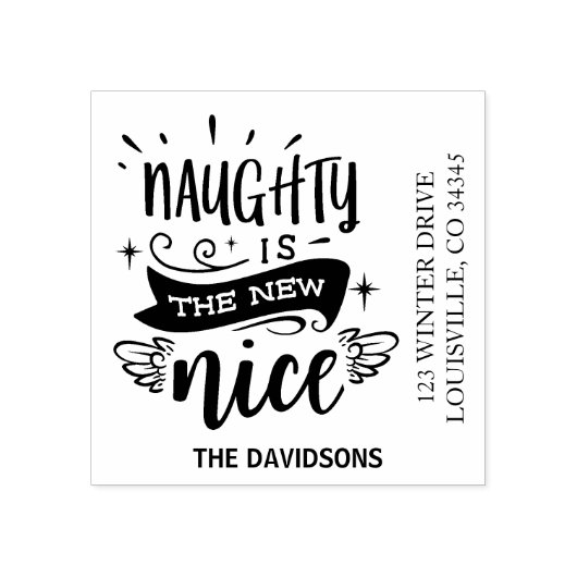 Naughty is het nieuwe aangename adres voor kerstmi rubberstempel (Afrduk)