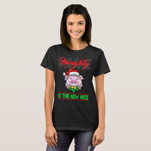 Naughty Is The New Nice Christmas Santa Xmas Premi T-shirt (Voorkant volledig)