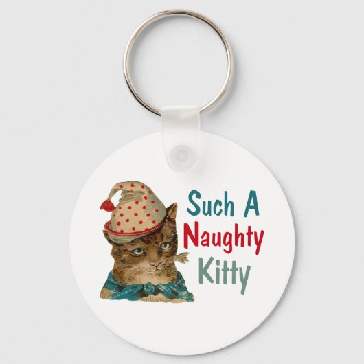 Naughty Kat met vis in de mond Sleutelhanger (Voorkant)