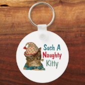 Naughty Kat met vis in de mond Sleutelhanger (Voorkant)