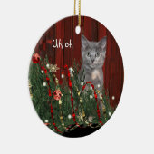 Naughty Kerstkat Keramisch Ornament (Rechts)