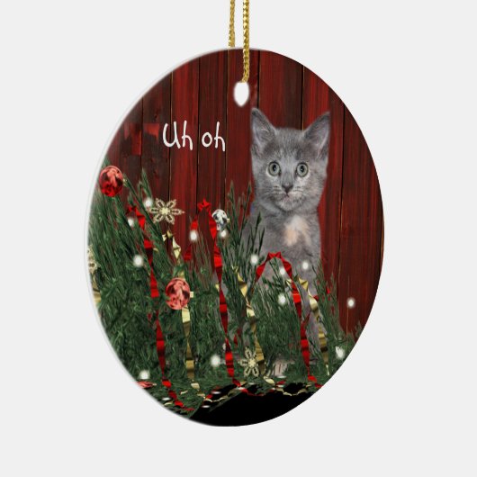 Naughty Kerstkat Keramisch Ornament (Rechts)