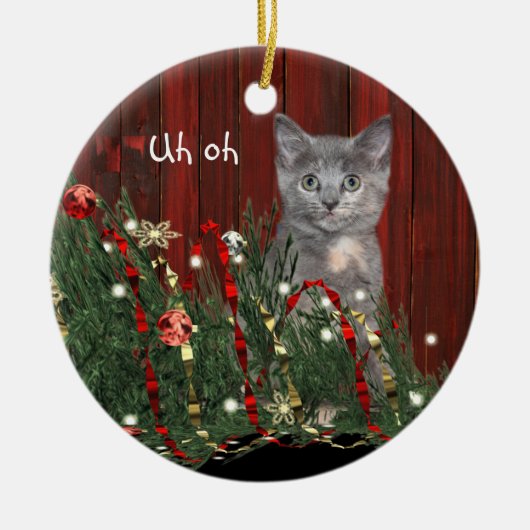 Naughty Kerstkat Keramisch Ornament (Voorkant)