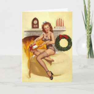 Naughty Kerstman Stocker Pin-Up Wenskaart Feestdagen Kaart
